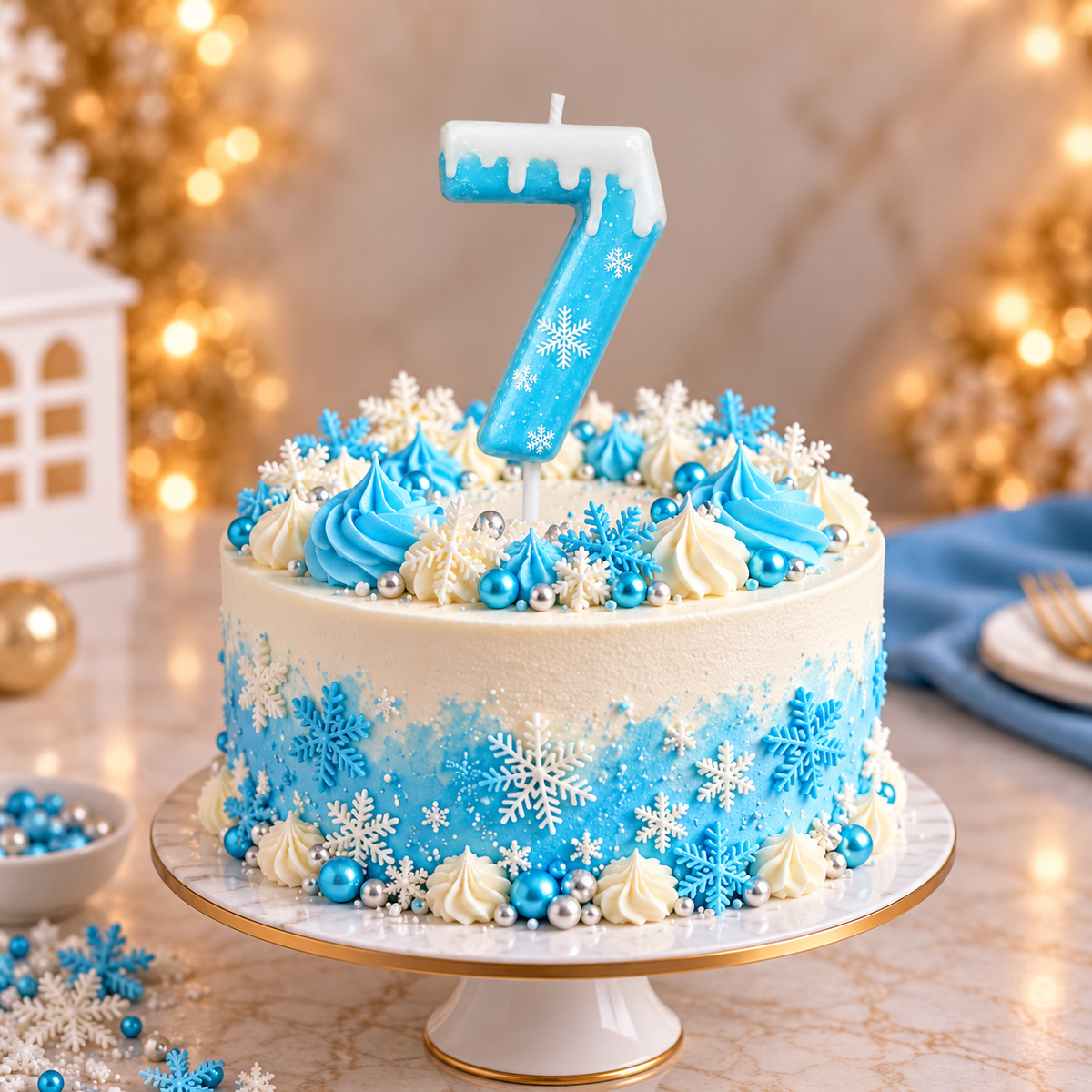 7 Number Blue Frozen Theme Candle for Cake Decoration