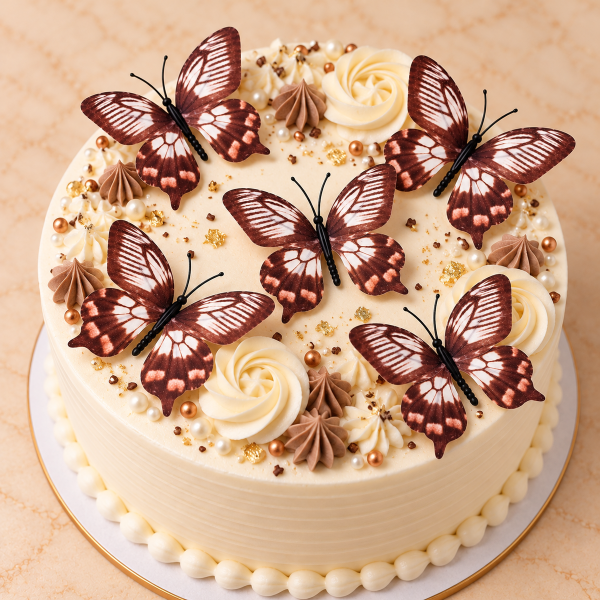 Brown & White Butterfly  Set of 5