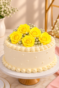 Lemon Yellow Rose Foam Flower For Cake Decoration Pack of 5