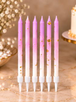Lavender and White Ombre Gold Foil Candles Set Pack of 6