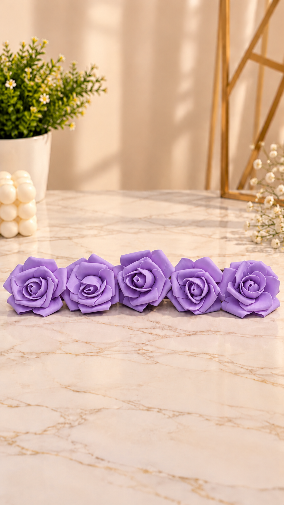 Lavender Rose Foam Flower For Cake Decoration Pack of 10