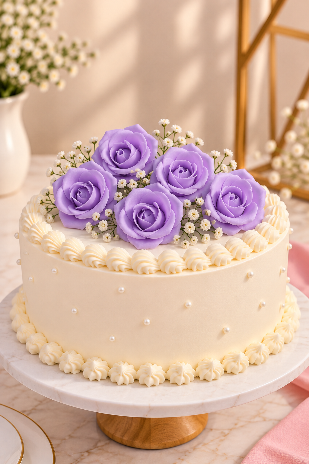 Lavender Rose Foam Flower For Cake Decoration Pack of 10
