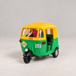 CNG Auto Rickshaw Miniature Green & Yellow Taxi Model For Cake Decoration