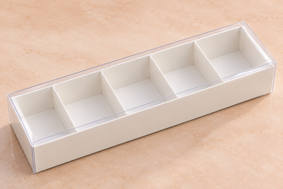 White 5 Cavity Gift Box with Transparent Lid Pack of 12 Size - 12x4x2.5 inch