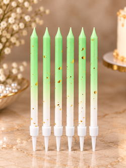 Mint Green and White Ombre Gold Foil Candles Set Pack of 6