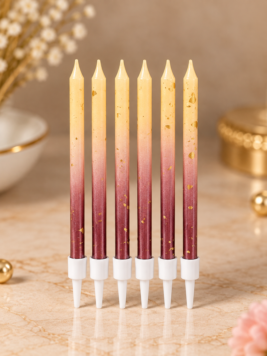 Double Shade  Foil Candles Set Pack of 6
