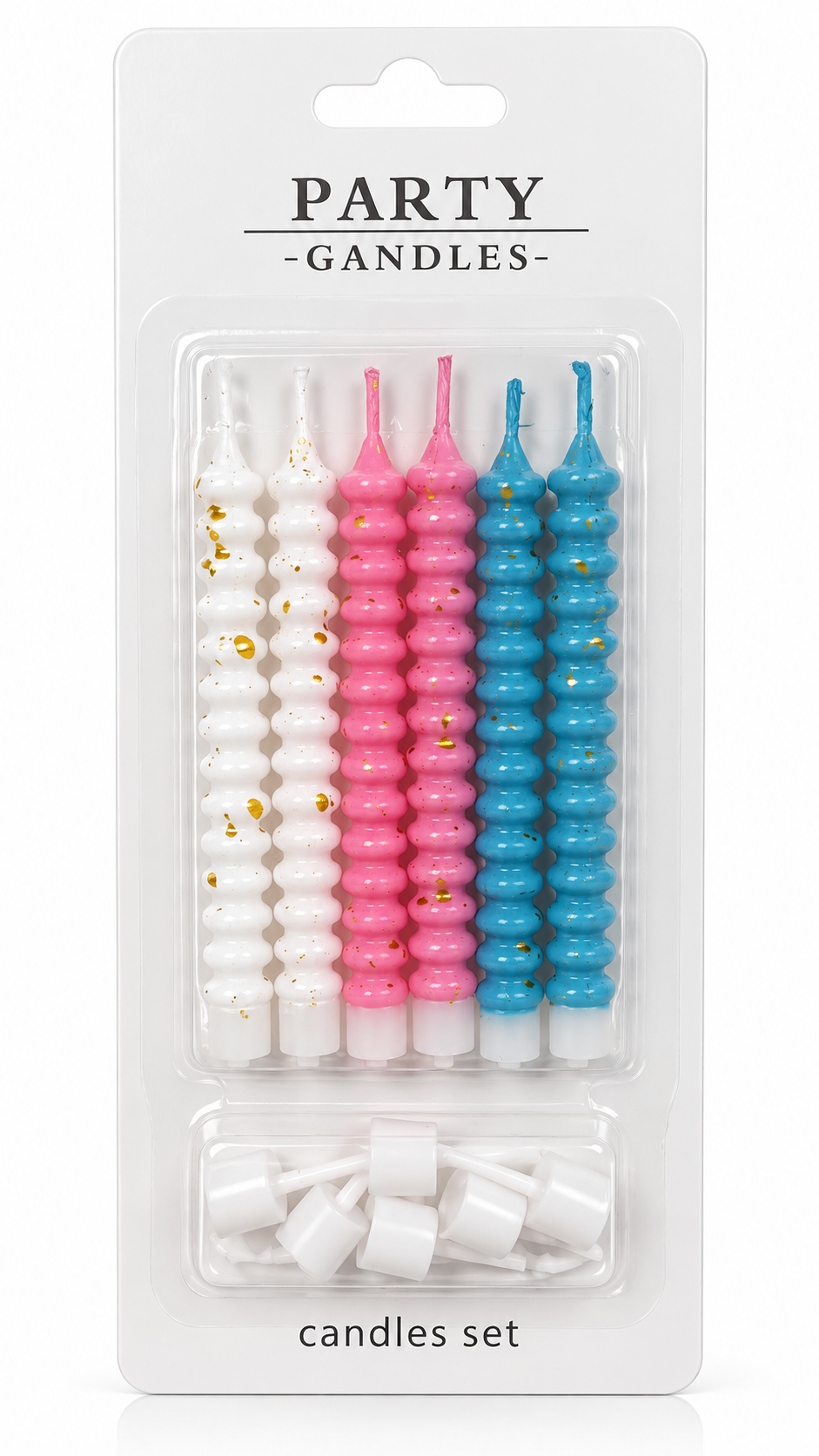 Colourfull Spiral Birthday Candles with Gold Foil Pack Of 6