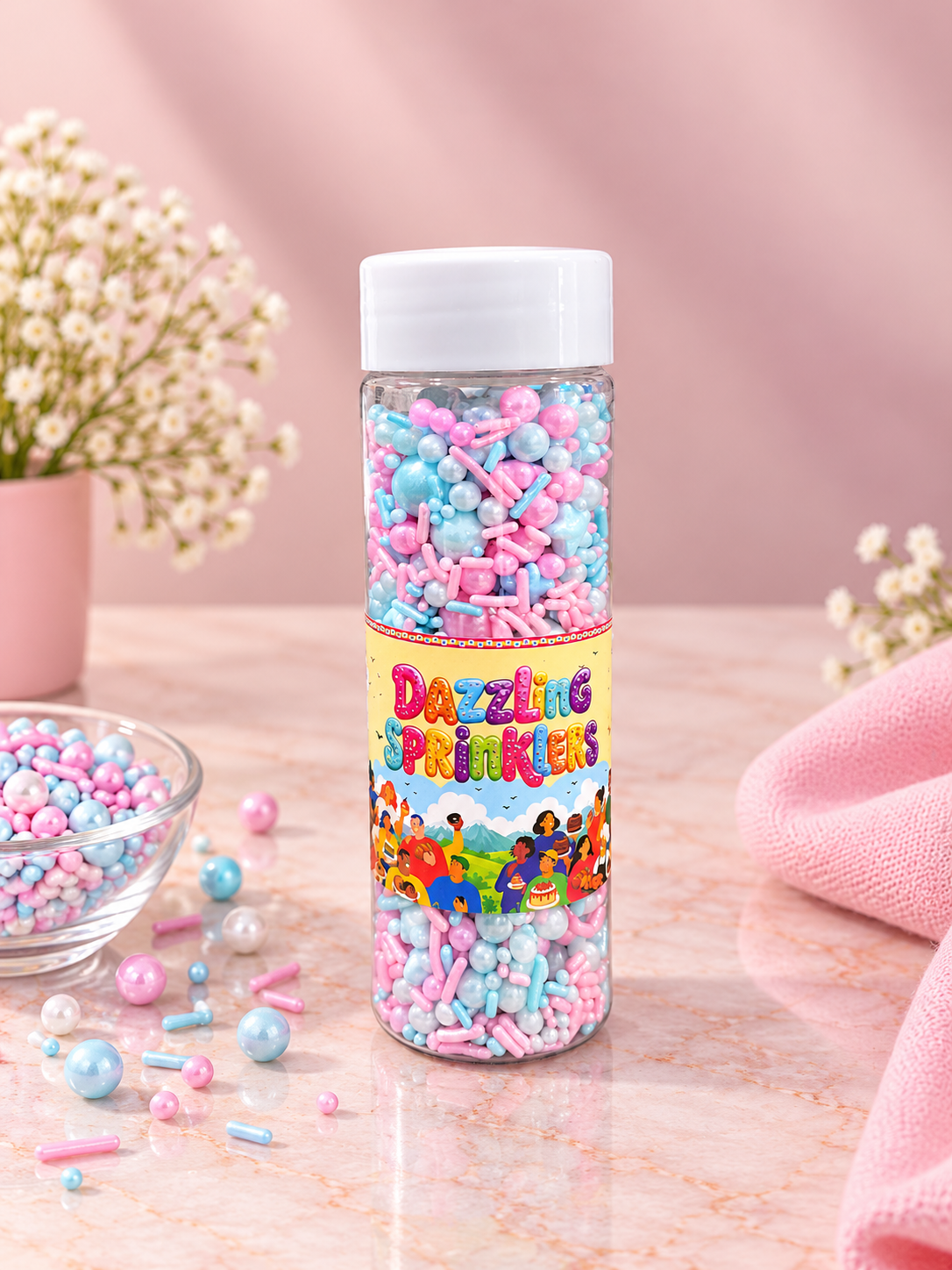Pankraft Pink, Blue & White Mixe Pearl Dazzling Sprinkler 100 gm