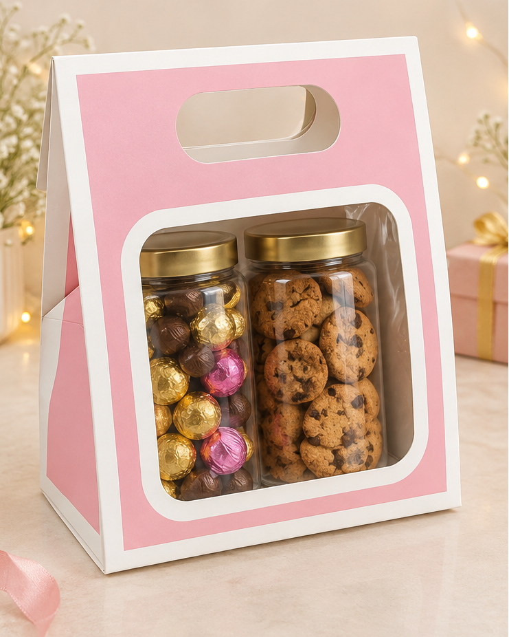 2 pcs jar box pink colour with white border PACK OF 10 (size - 8x7 inch)