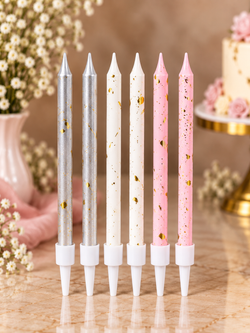 Silver, White and Pink Gold Foil Candles Set Pack of 6