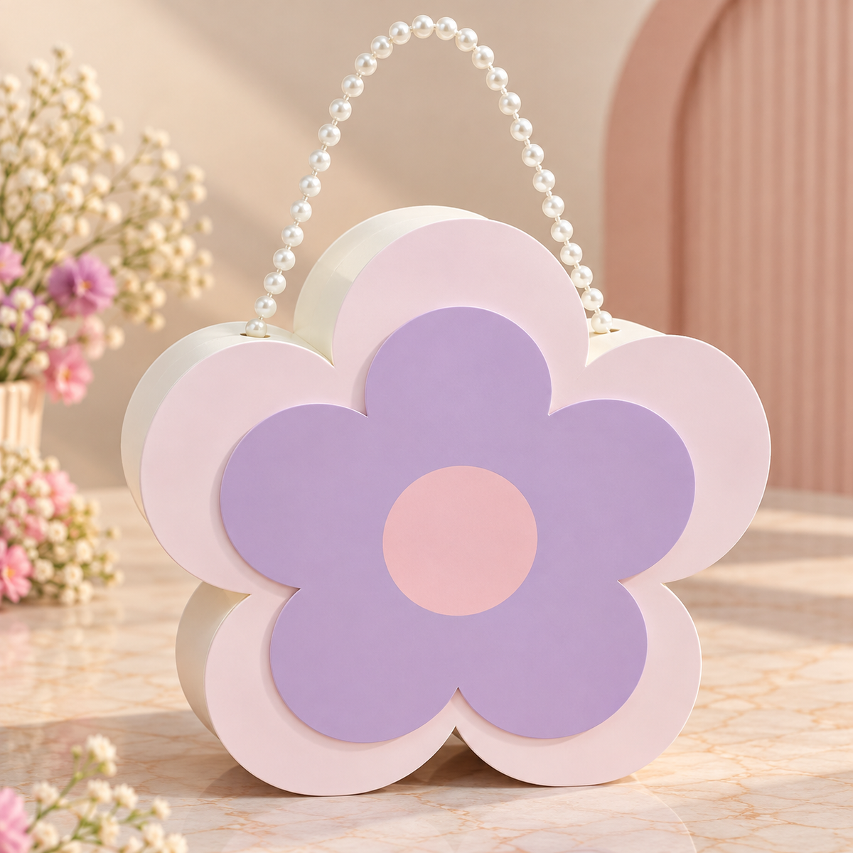 Pastel Flower Shape Gift Box with Pearl Handle Pack of 12