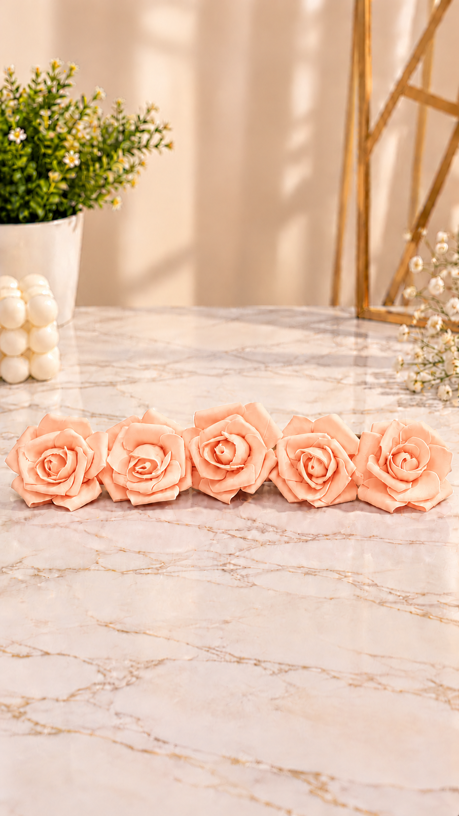Peach Rose Foam Flower For Cake Decoration Pack of 10