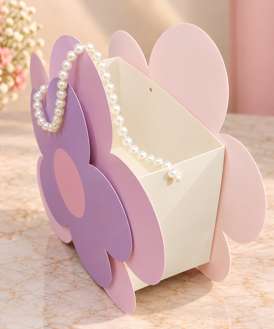 Pastel Flower Shape Gift Box with Pearl Handle Pack of 12