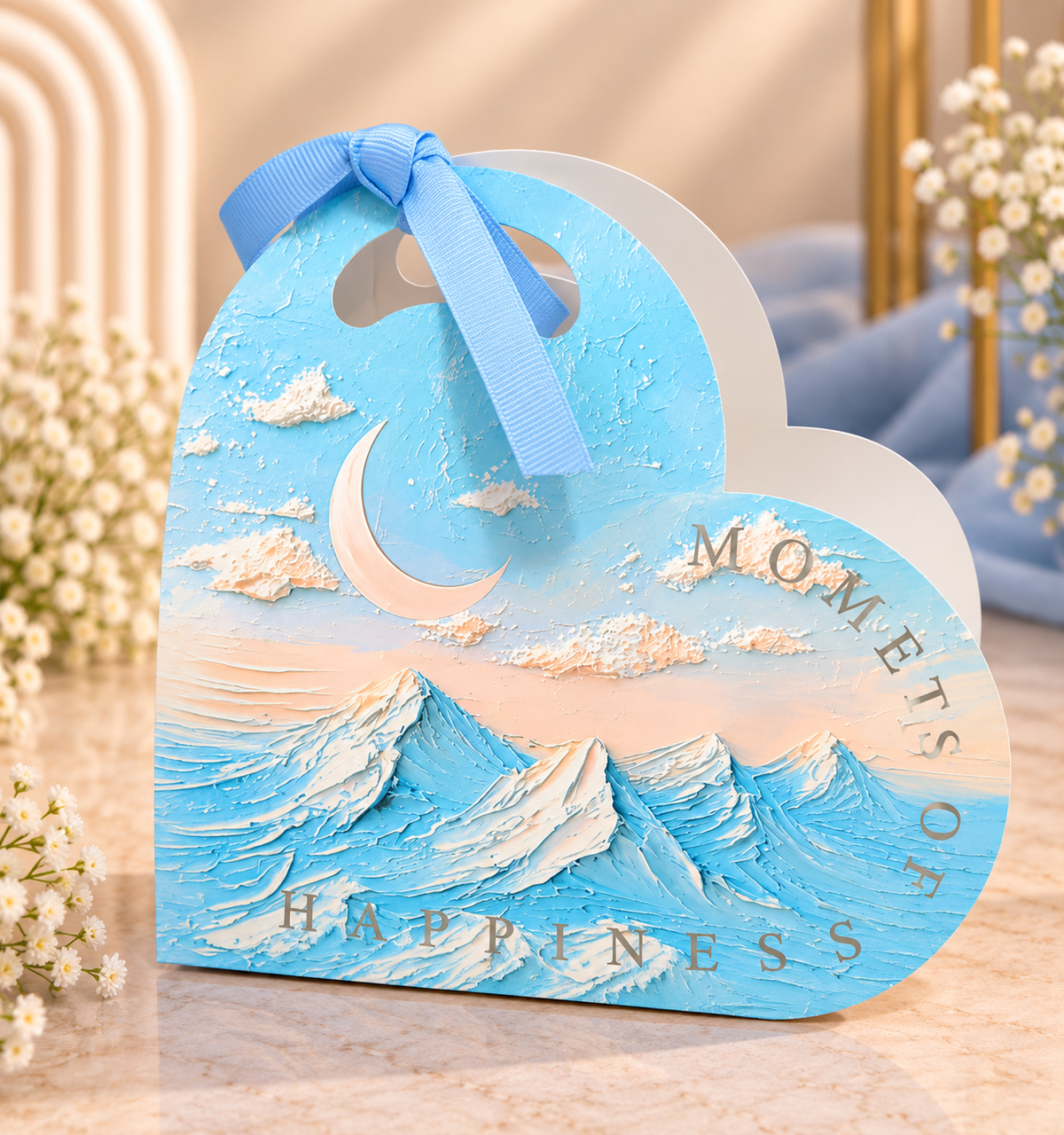 Pastel Blue Mountain & Moon Pattern Gift Box Pack Of 10