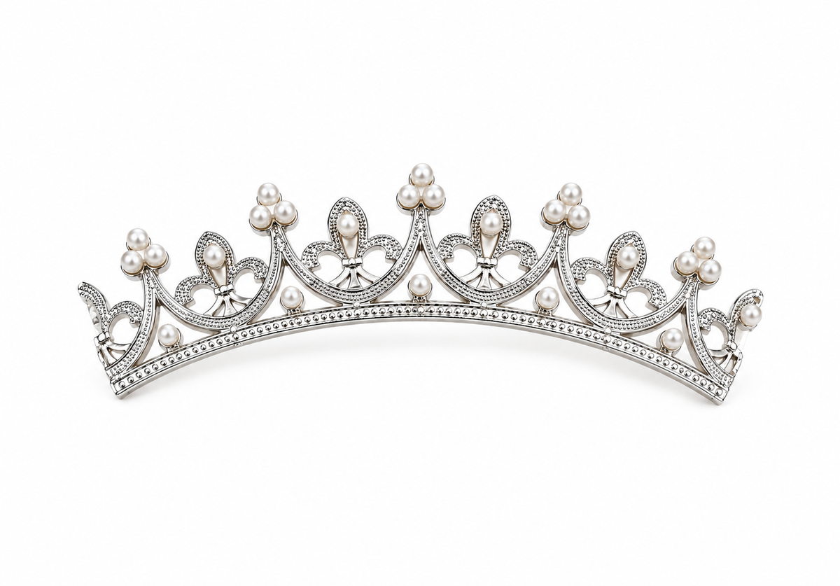 Silver Pearl Folding Crown Cake Topper