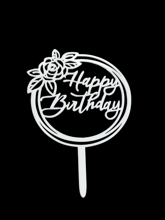 Happy Birthday White Acrylic Topper RT00531