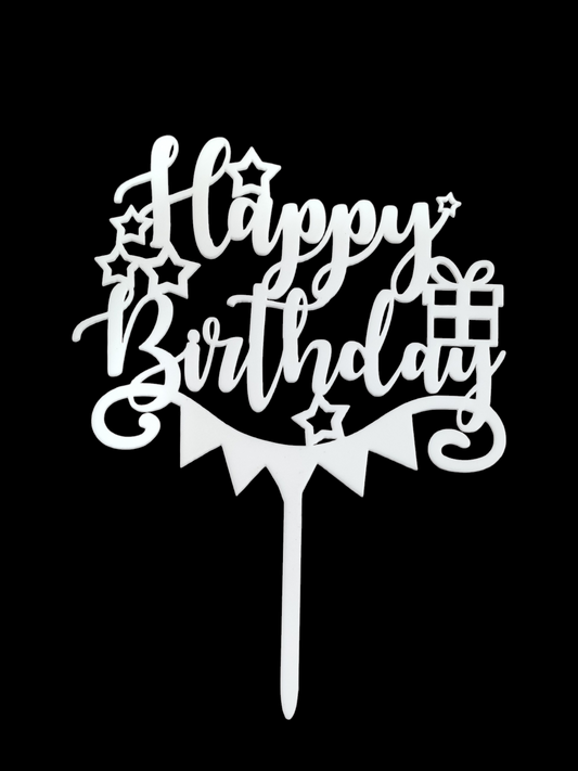 Happy Birthday White Acrylic Topper RT00746