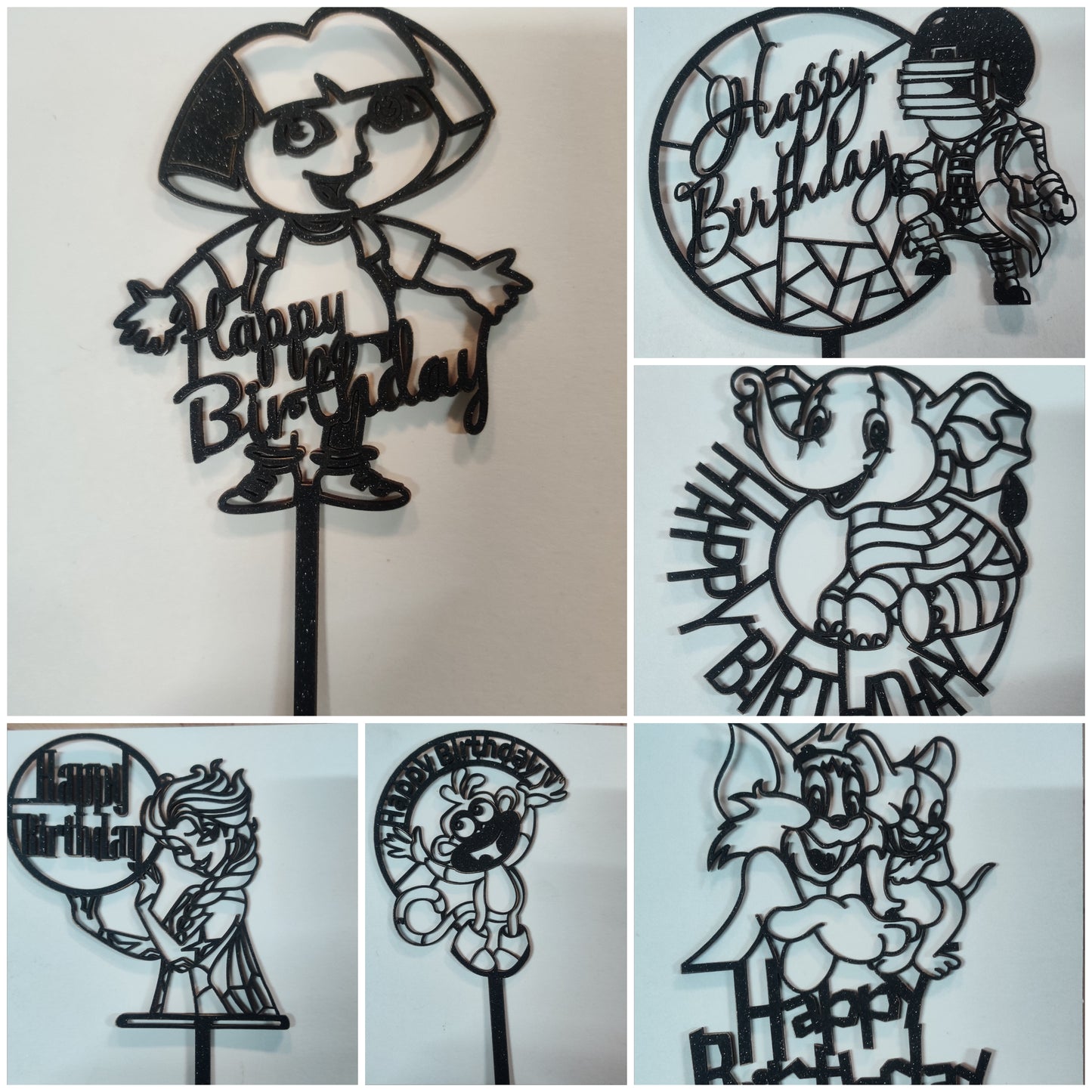 Happy Birthday cartoon Acrylic topper pack of 10 ( random design)