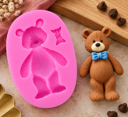 3D Teddy Bear with Bow Fondant Mould