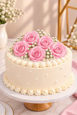 Pink Rose Foam Flower For Cake Decoration Pack of 10