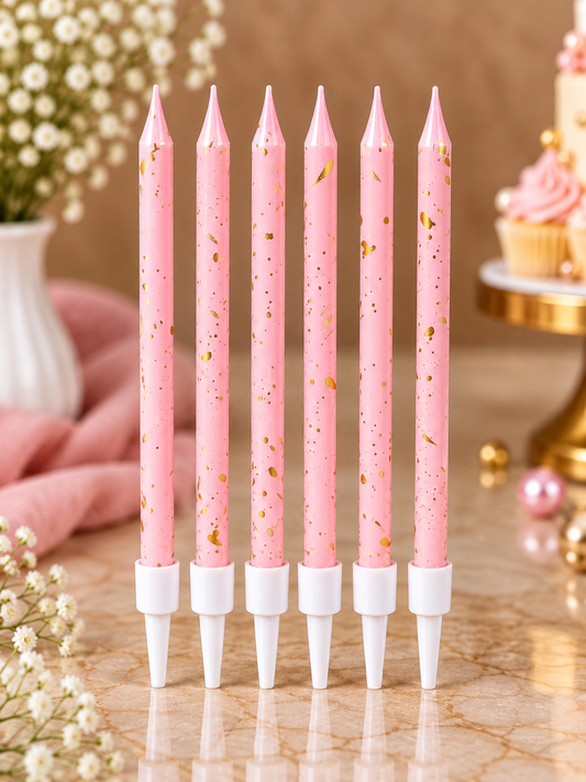 Pink With Gold  Foil Candles Set Pack of 6