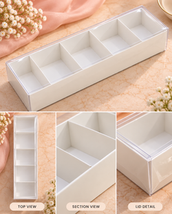White 5 Cavity Gift Box with Transparent Lid Pack of 12 Size - 12x4x2.5 inch