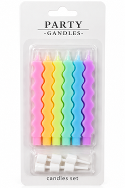 Multicolor Wavy Candle With White Holder Set Pack of 6