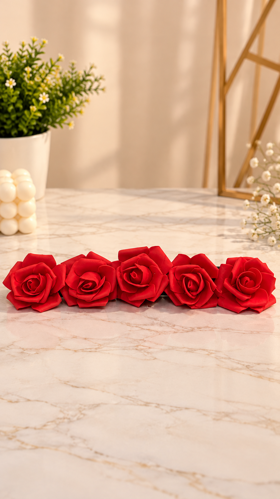 Red Rose Foam Flower For Cake Decoration Pack of 5