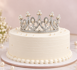 Silver Pearl Folding Crown Cake Topper