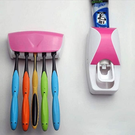 Toothpaste Dispenser with Detachable 5 Hole Toothbrush Holder (Rendom colour)