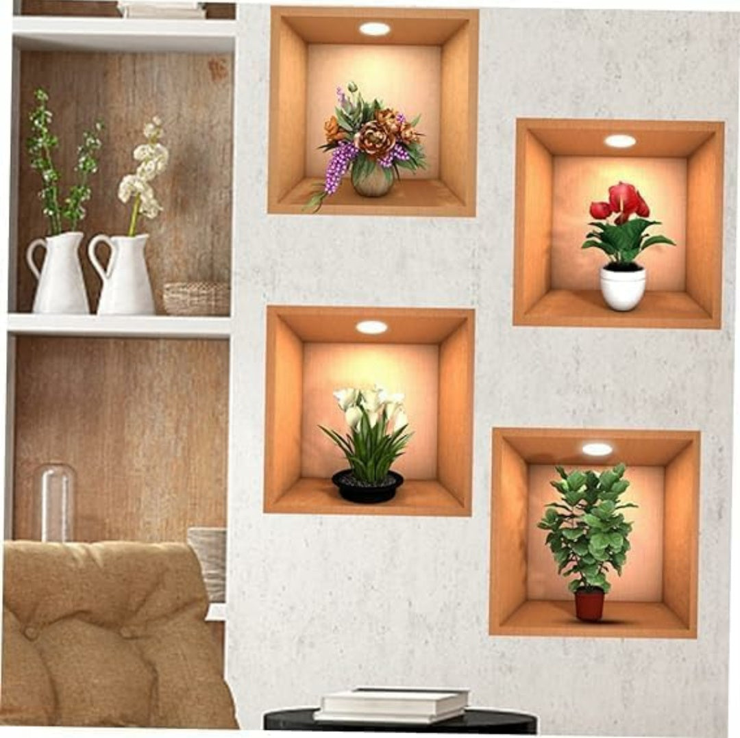 4 Pieces 3D Beautiful Decal Flower Pot Design Wall Sticker