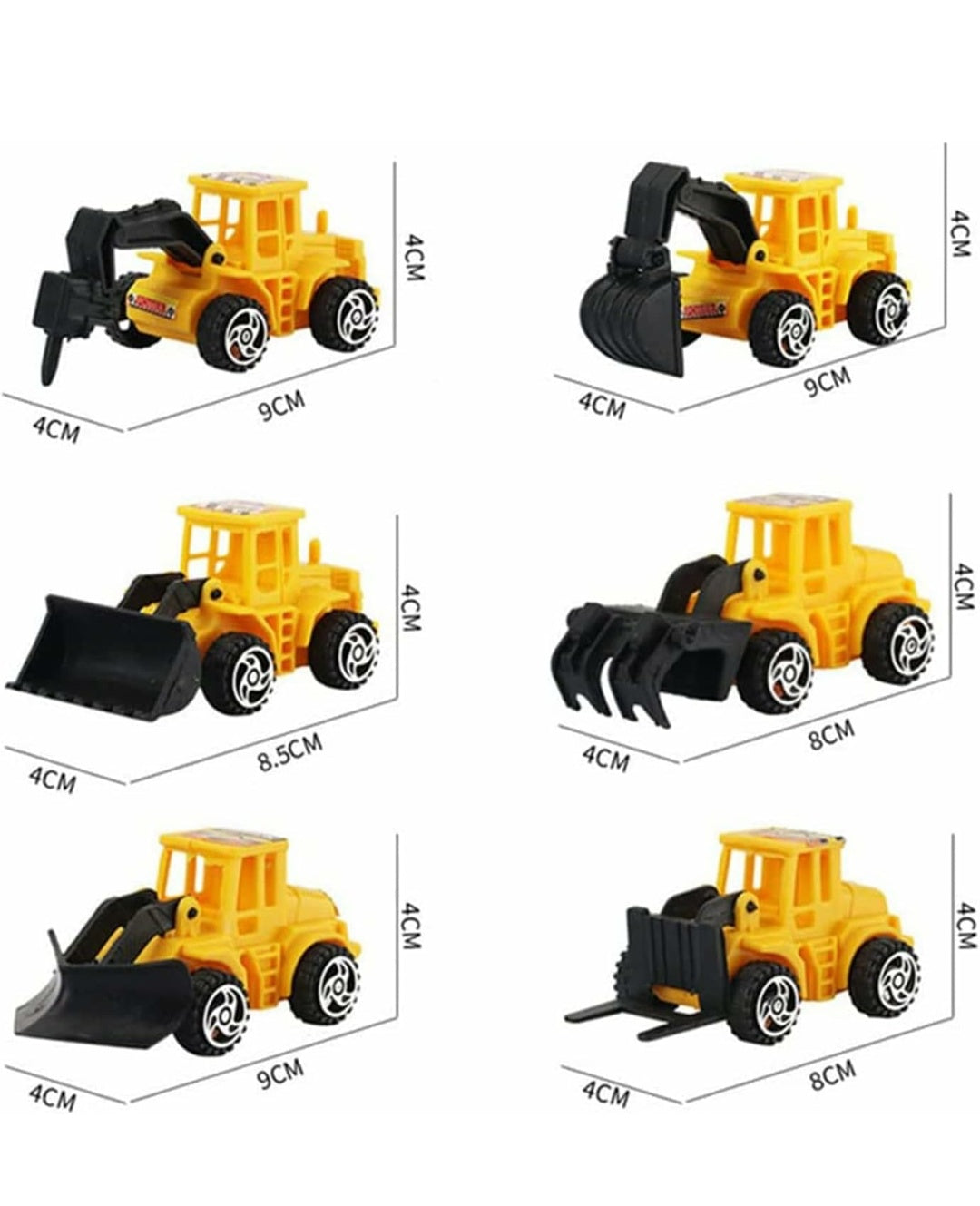 6 Pcs set Mini JCB Construction Vehicle Toy Set – Excavator & Loader Cake Toppers for Kids