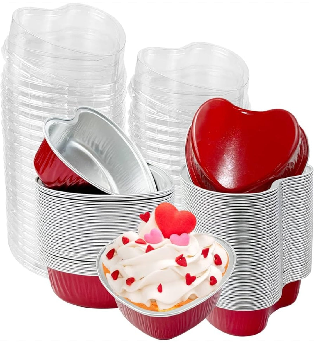 Aluminium foil Mini Heart Shaped Cake Pans with Lids pack of 10