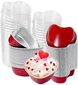 Aluminium foil Mini Heart Shaped Cake Pans with Lids pack of 10