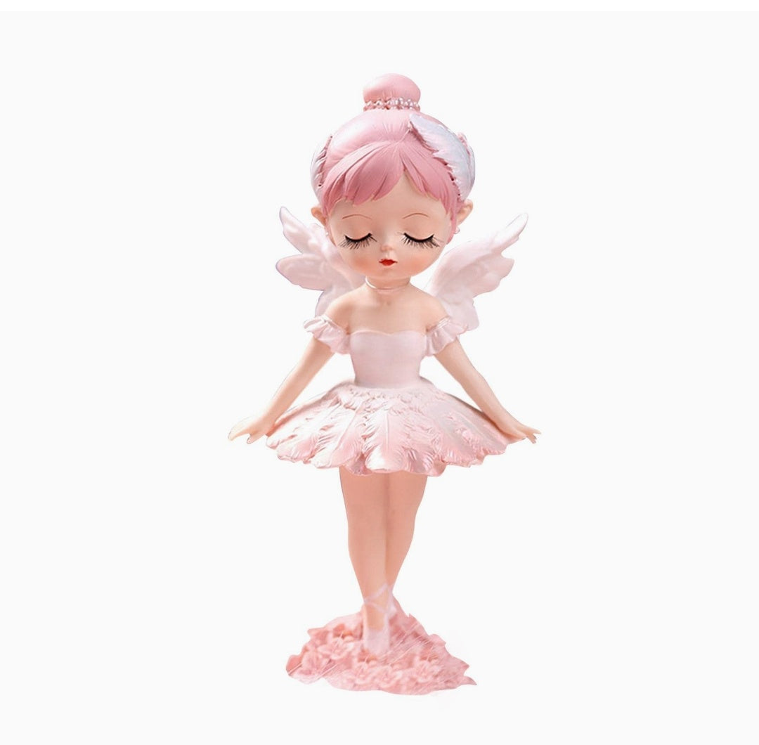 Ceramic Fairy Doll Cake Topper with Embroidered Butterfly Wings - blue and pink