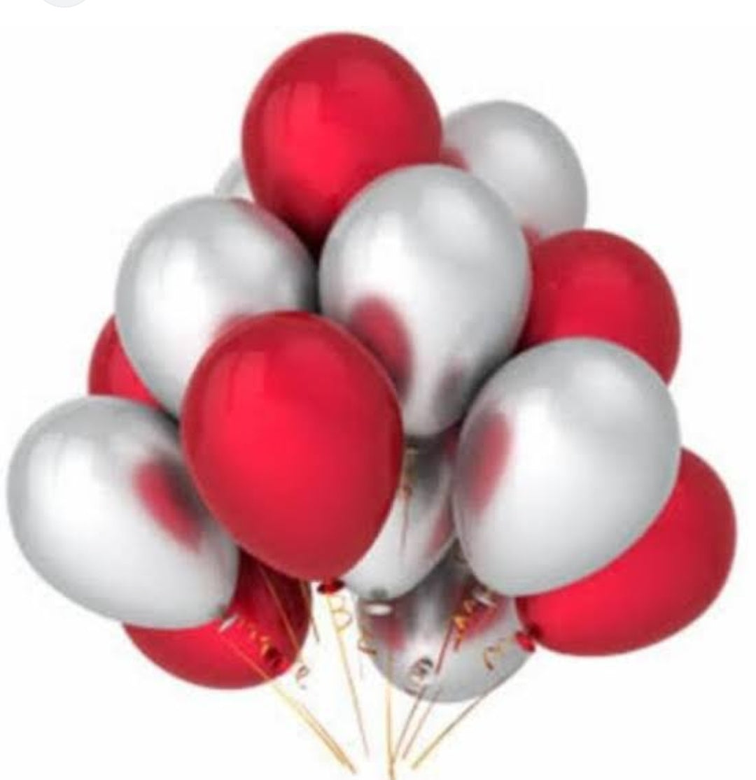 Silver Happy Birthday Party Decoration Set with (2 Curtain, 1 Happy Birthday Banner, 10 grey and 10 red baloon, 1 Heart foil balloon)