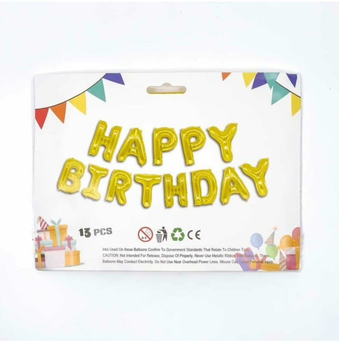 Happy Birthday gold foil balloon banner