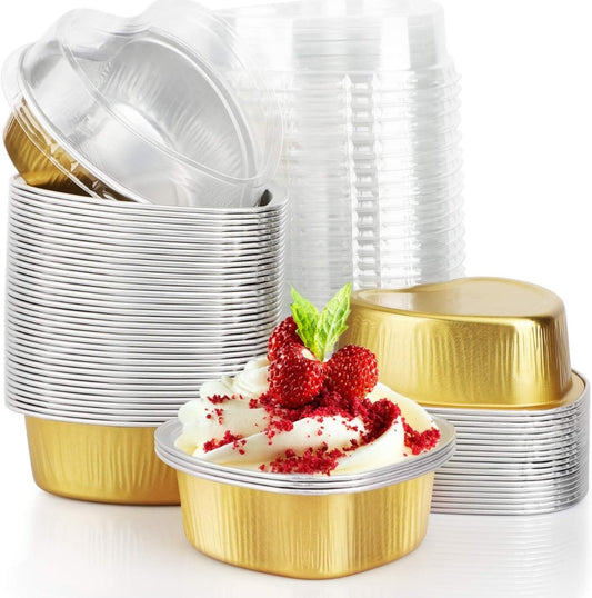 Aluminium foil mini Heart shaped Cake Pans with Lids Pack Of 10 Size - 3/1.2 inch
