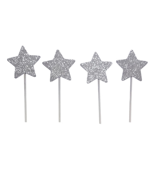 Silver Star Glitter Topper Pack Of 10