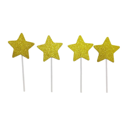 Golden Star Glitter Topper Pack Of 10