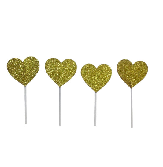 Golden Heart Glitter Topper Pack Of 10