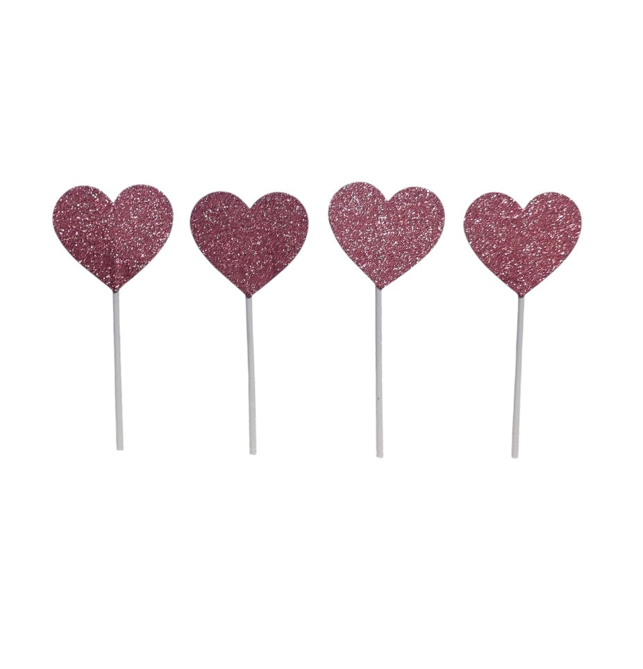 Pink Heart Glitter Topper Pack Of 10