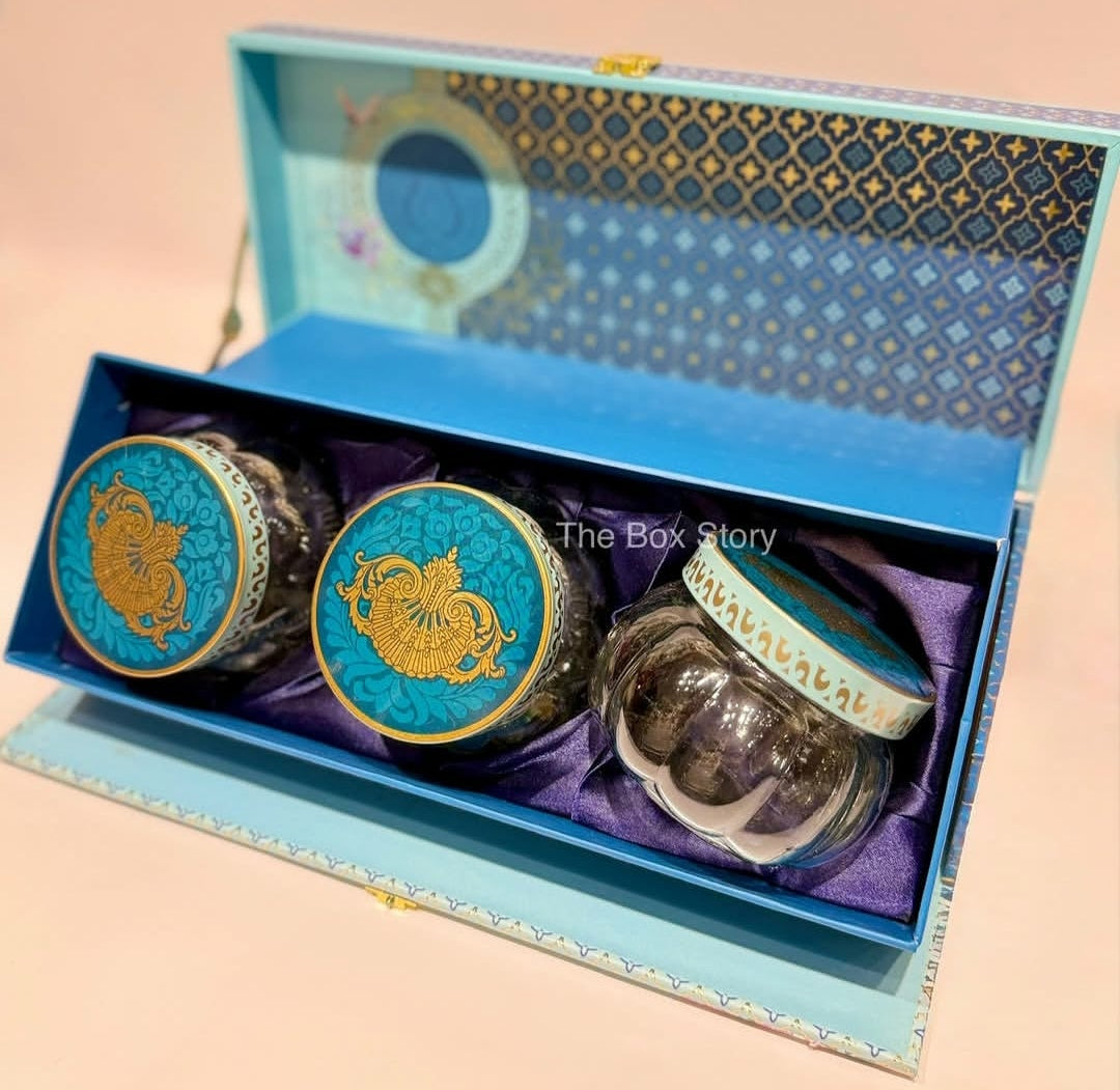 Flower Hamper Box With 3 Printed Jars Size (14x5.5x4) Inch