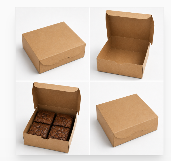Kraft 4 Pc Brownie Box Size - 6x6×1.75 inch (Pack of 10)