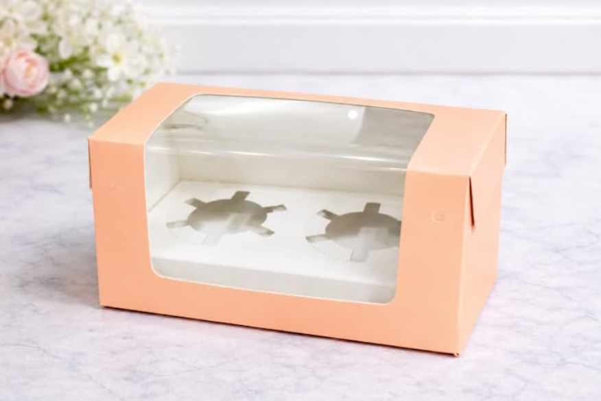 2 cavity cupcake box pink (size - 6*3.25*3.75)
