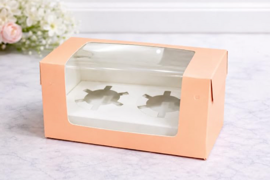 2 cavity cupcake box pink (size - 6*3.25*3.75)