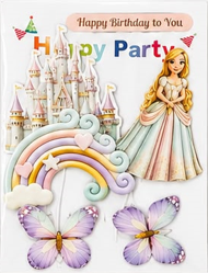 Princess Castle Cake Topper Set with Rainbow, Happy Birthday Sign & Butterfly Decorations