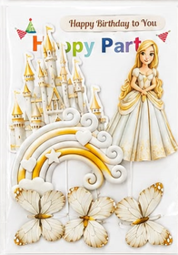 Princess Castle Cake Topper Set with Rainbow, Princess, Castle, 3 Butterfly & Happy Birthday Topper
