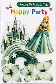 Green Princess Castle Cake Topper Set with Rainbow, Princess, Castle, 3 Butterfly & Happy Birthday Topper