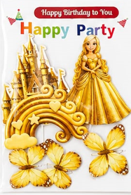 Golden Princess Castle Cake Topper Set with Rainbow, Princess, Castle, 3 Butterfly & Happy Birthday Topper